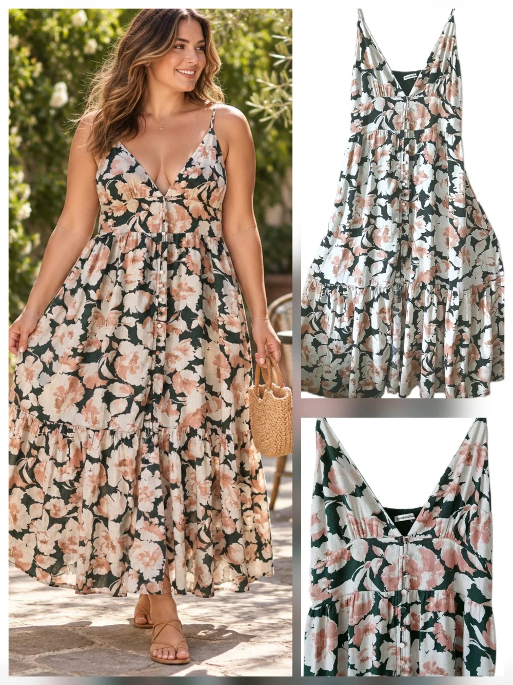 Abercrombie & Fitch Women's Pink Green Floral Summer Maxi Button Dress Size L